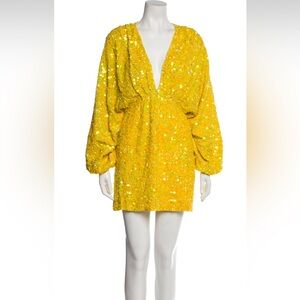 NEW & RARE Retrofete aubrielle yellow star sequins plunge neckline mini dress